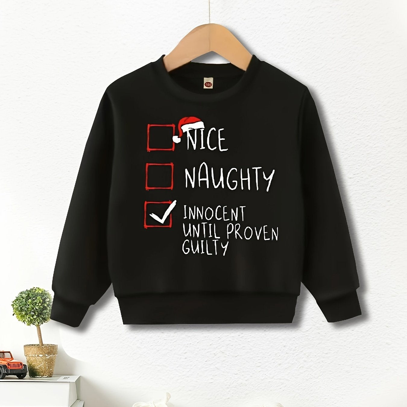 Boys Cozy Crew Neck Slogan Print Fleece Sweatshirt - Soft, Lightweight, Comfy, and Warm for Fall and Winter - Machine Washable, Polyester Fabric, Long Sleeve, Random Print, and Regular Fit