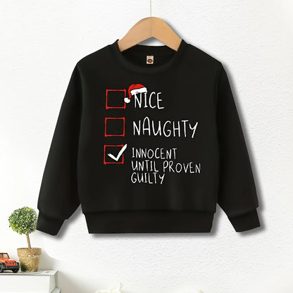 Boys Cozy Crew Neck Slogan Print Fleece Sweatshirt - Soft, Lightweight, Comfy, and Warm for Fall and Winter - Machine Washable, Polyester Fabric, Long Sleeve, Random Print, and Regular Fit