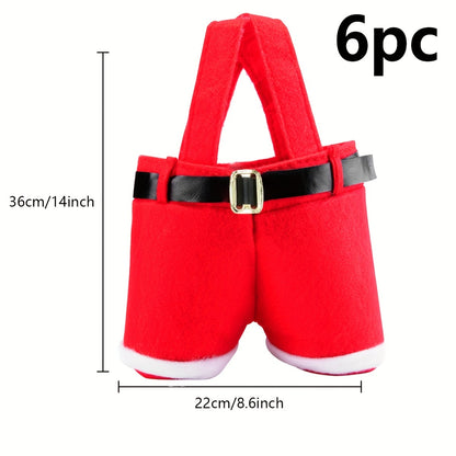 3/6/9/12pcs, Santa Claus Shorts Gift Bag Cute Christmas Gift Bag Polyester Material New Year Christmas Gift Candy Bag Set
