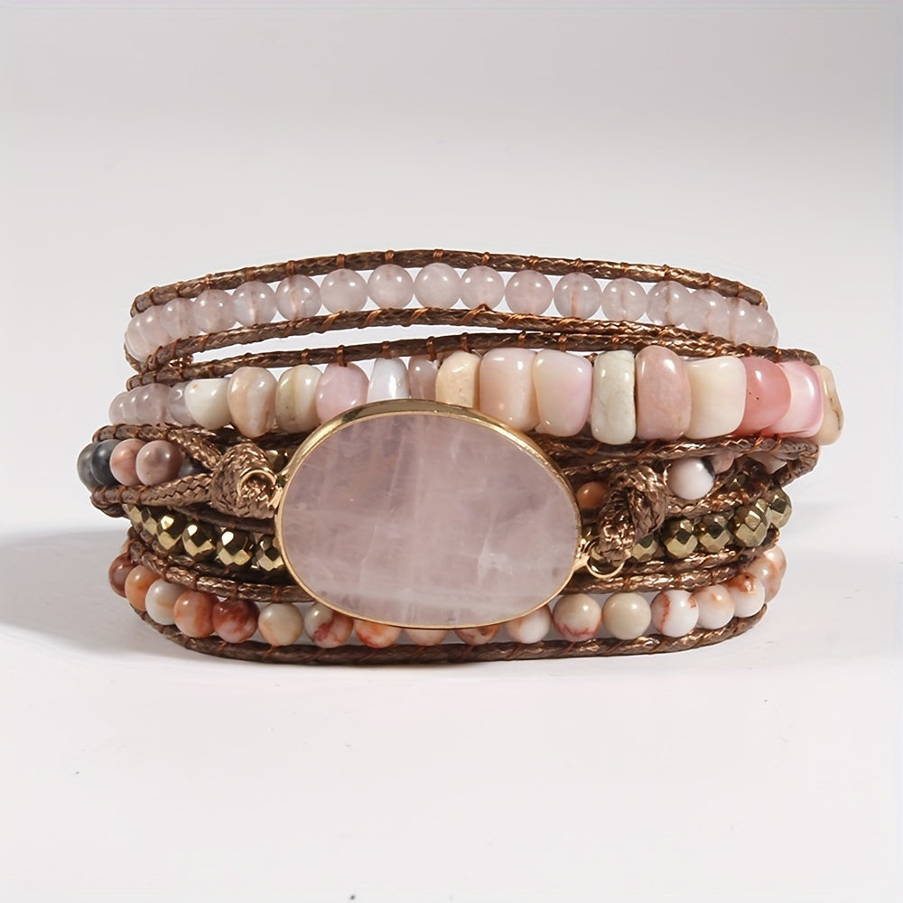 Adjustable Boho Stone Wrap Bracelet - Fashionable Bohemian Style with Authentic Natural Stones - Exquisite Handmade Jewelry for Multi-Layered Charm - Perfect Party Favors and Occasion Accessories
