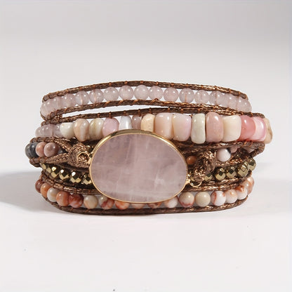 Adjustable Boho Stone Wrap Bracelet - Fashionable Bohemian Style with Authentic Natural Stones - Exquisite Handmade Jewelry for Multi-Layered Charm - Perfect Party Favors and Occasion Accessories