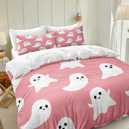 Halloween & Ghost Themed Duvet Cover Set, 3 Piece - 100% Polyester Lightweight Sanded Fabric, All-Season Digital Printed Bedding with Zipper Closure - Includes 1 Duvet Cover and 2 Pillowcases, Machine Washable, No Duvet Insert