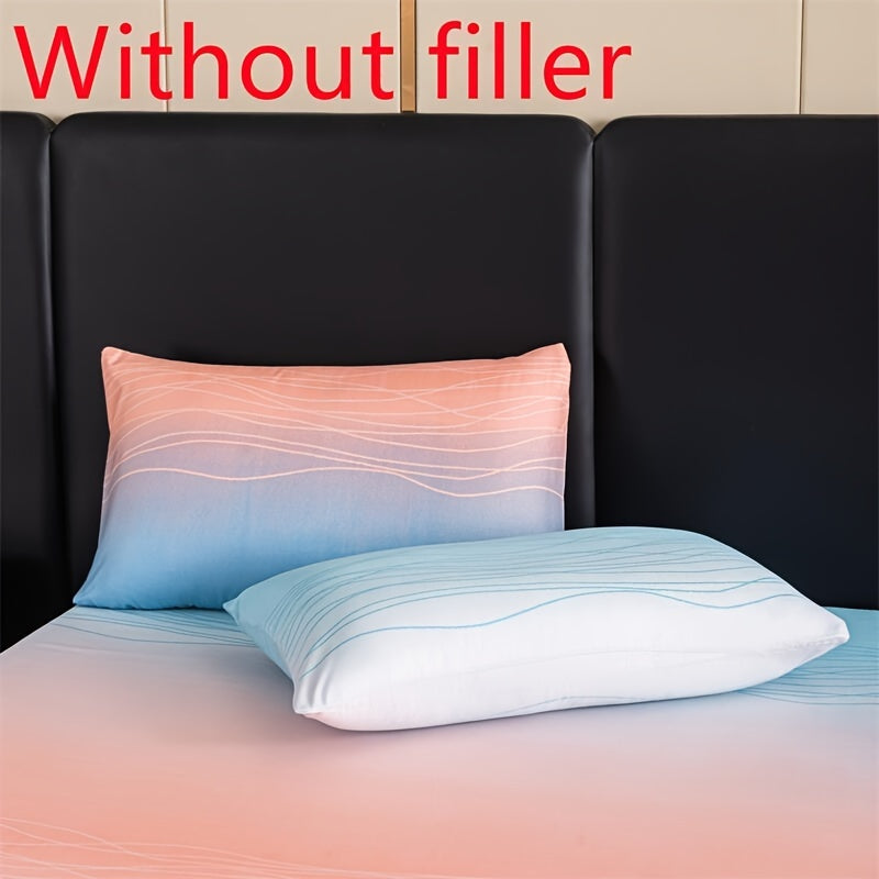 3pcs Polyester Printed Fitted Sheet Set - 1 Fitted Sheet With 2 Pillowcases No Filler, Gradient Blue Ocean Wave Design, Bedroom Decor