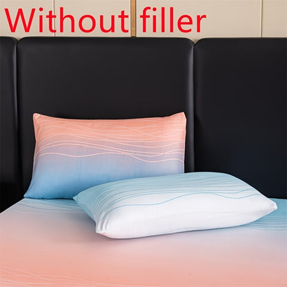 3pcs Polyester Printed Fitted Sheet Set - 1 Fitted Sheet With 2 Pillowcases No Filler, Gradient Blue Ocean Wave Design, Bedroom Decor