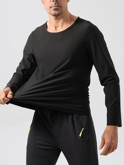 Mens Enhanced Sweat Sauna Compression Shirt - Full-Body Shaper with Firm Back Support - Flexible Mid-Range Stretch for Intense Workout, Fitness, and Gym