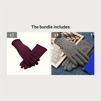 Four Breasted Monochrome Gloves Stylish Thick Warm Split Finger Gloves Autumn Winter Coldproof Ski Gloves