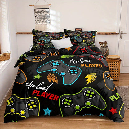 2/3pcs Ultimate Gamer Duvet Cover Set - Vibrant Video Game Bedding with Soft Brushed Microfiber Fabric for Home and Living Room - Includes 1 Duvet Cover and 2 Pillowcases, Perfect for Gamers and Gaming Enthusiasts of All Ages