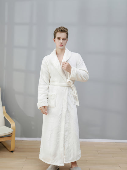 Long Length Mens V-Neck Bathrobe Pajamas with Pockets - Soft, Plush, and Cozy Robes for Relaxation - Ideal for Lounging Around the House