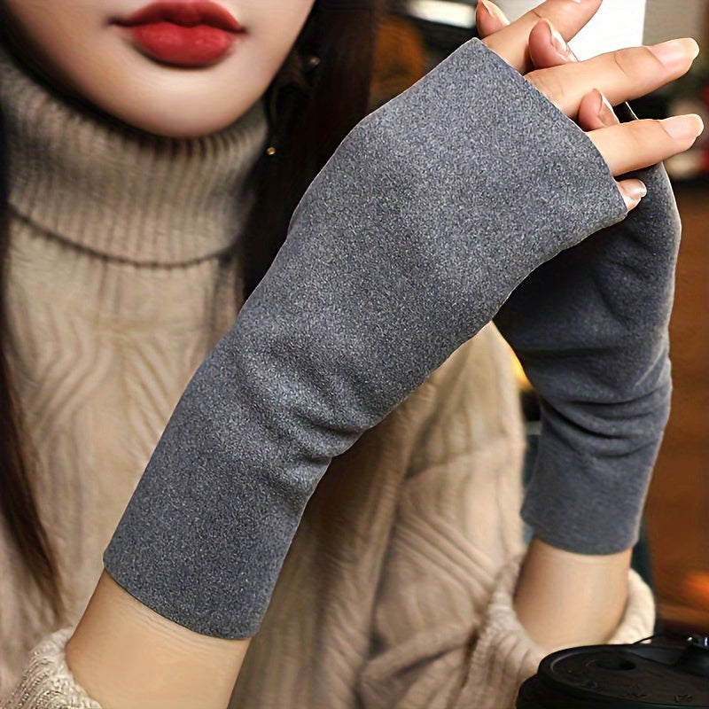 Solid Color Half Finger Winter Warm Gloves, Windproof Fingerless Hand Warmer Gloves Mittens For Women