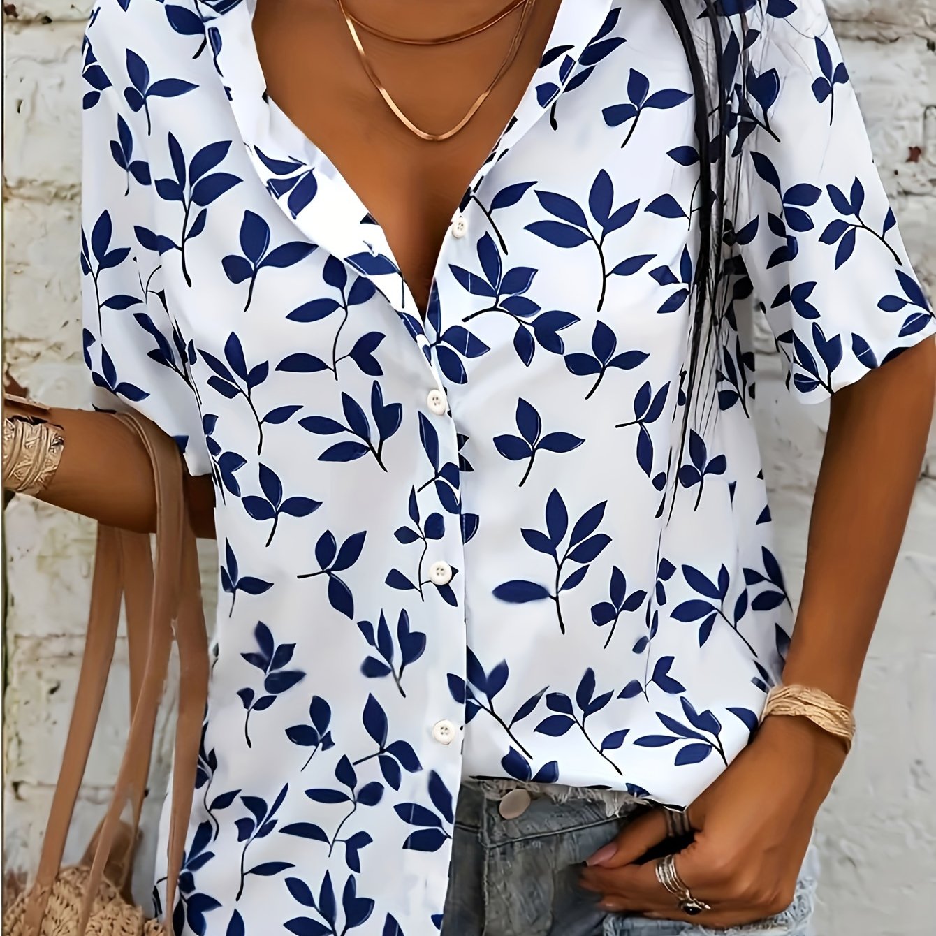 Plus Size Floral Print Blouse - Relaxed Fit, Short Sleeve, Classic Button Front - Designed for Curvy Women, Perfect for Spring, Womens Fashion Clothing