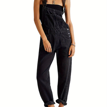 Women Denim Long Jumpsuit Casual Spaghetti Strap Wide Leg Romper Pants Summer Baggy Bib Overalls