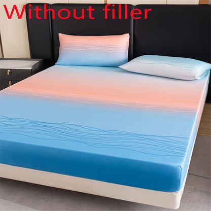 3pcs Polyester Printed Fitted Sheet Set - 1 Fitted Sheet With 2 Pillowcases No Filler, Gradient Blue Ocean Wave Design, Bedroom Decor