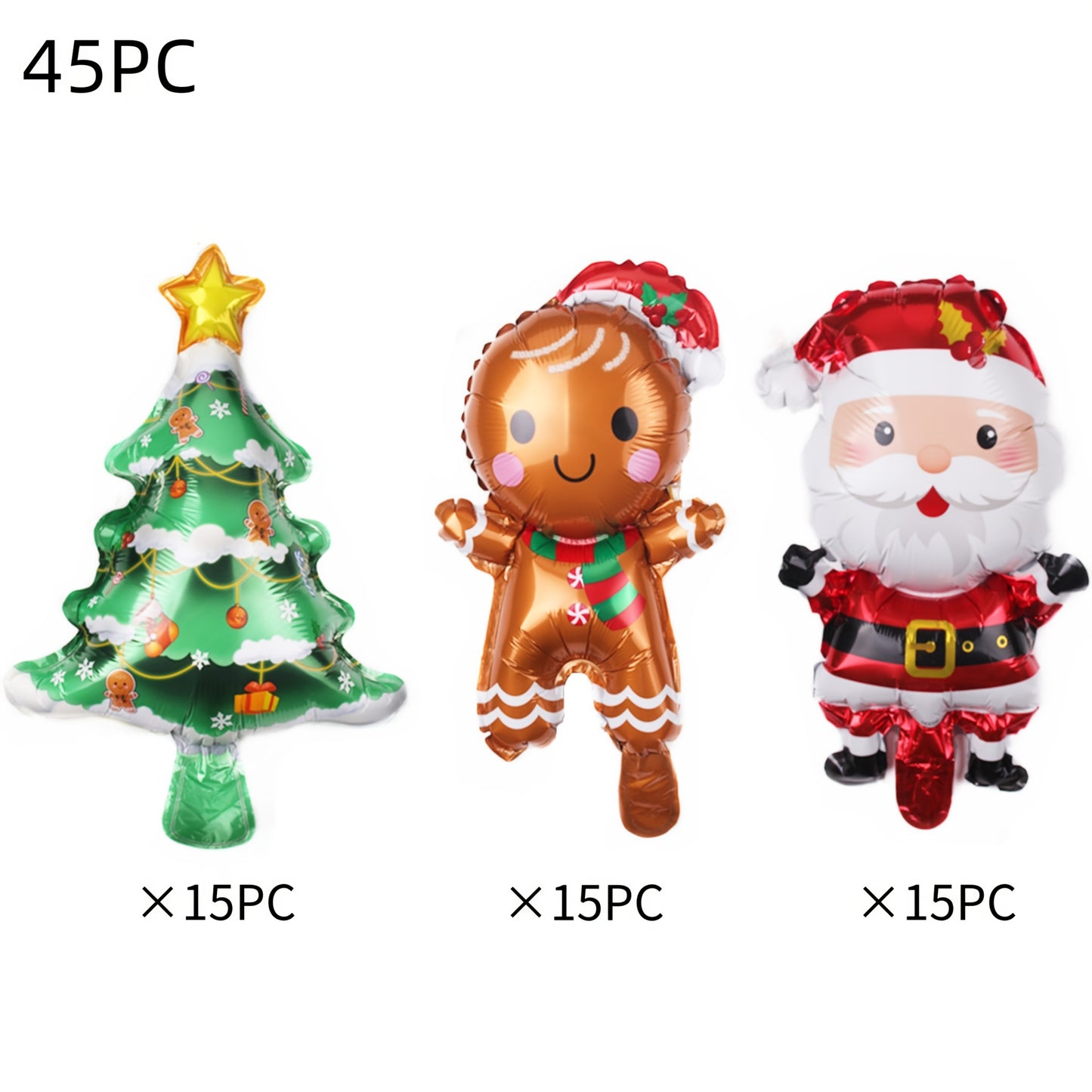 45pcs Foil Balloon Christmas Decoration Kit, Santa Claus, Christmas Tree, Gingerbread Man, No Electricity Needed, Suitable for Ages 14+