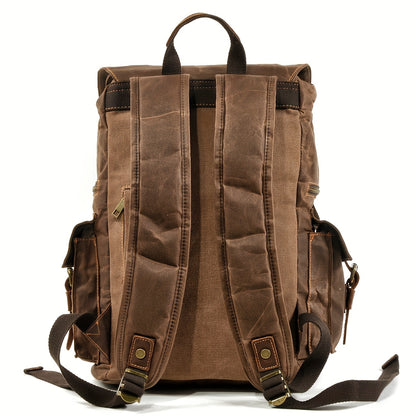 15-inch Laptop Vintage Canvas Backpack - Durable Leather Trim, Spacious Interior, Comfortable Shoulder Straps, Perfect for Vacation, Hiking, Mountaineering, Casual Outdoor Activities