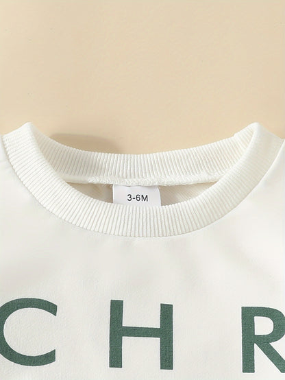 Baby Boys And Girls Christmas Print Cute Outfits, Kids 2pcs Sweatshirt Casual Pocket Pants Set