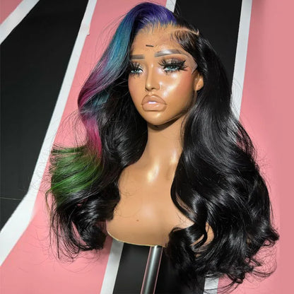 Brazilian Blue Pink Highlight Body Wave lace front Wig Human Hair Pre-Cut HD Lace 13x4 Glueless Lace Frontal Wig