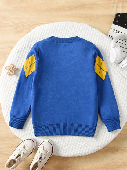 Boys' Classic Argyle Knit Pullover Sweater - Casual Crew Neck, Long Sleeve, Viscose Blend, Medium Stretch, Regular Fit for School Year-Round Wear