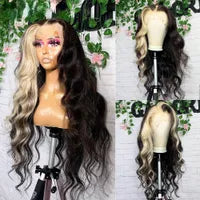 Ash Blonde Highlights 13x4 Lace Front Human Hair for Women Black Roots Ombre Body Wave Synthetic Wig Pre Plucked