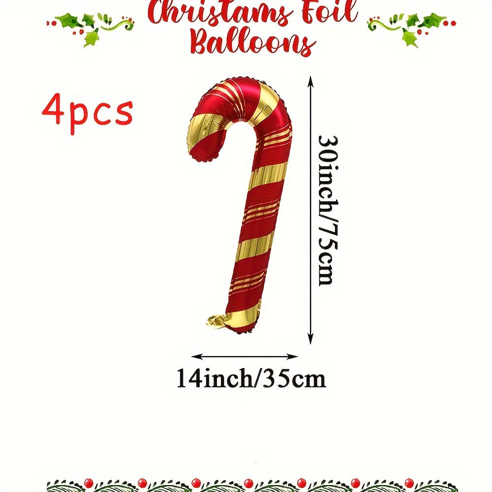Set of 4 Christmas Candy Cane Foil Balloons - Festive Aluminum Film Balloon Decorations for Holiday Party & Christmas Photography Props