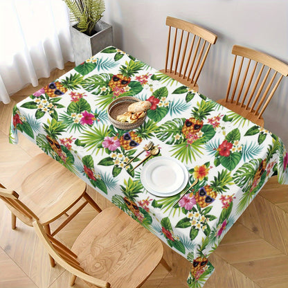 1pc Vibrant Hawaiian Pineapple Polyester Tablecloth - Waterproof, Stain-Resistant, Wrinkle-Free, Easy-Care Green Table Cover with Palm Leaves Design - Perfect for Home Kitchen Dining Party Decoration and Room Decor