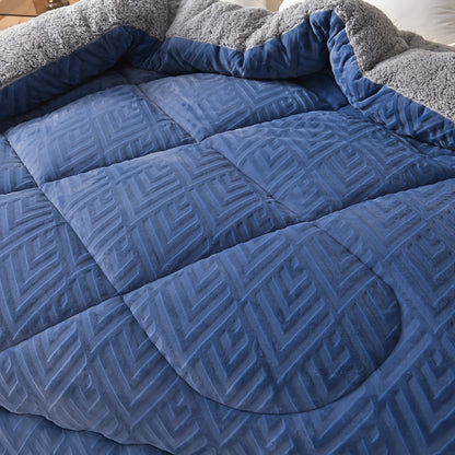 Winter All-Season Quilted Duvet - 1pc Double-Sided Milk Velvet Thick Comforter, Machine Washable, No Embellishment, Non-Printed, 100% Polyester Fill & Cover - Cozy & Warm for Bedroom and Dorm