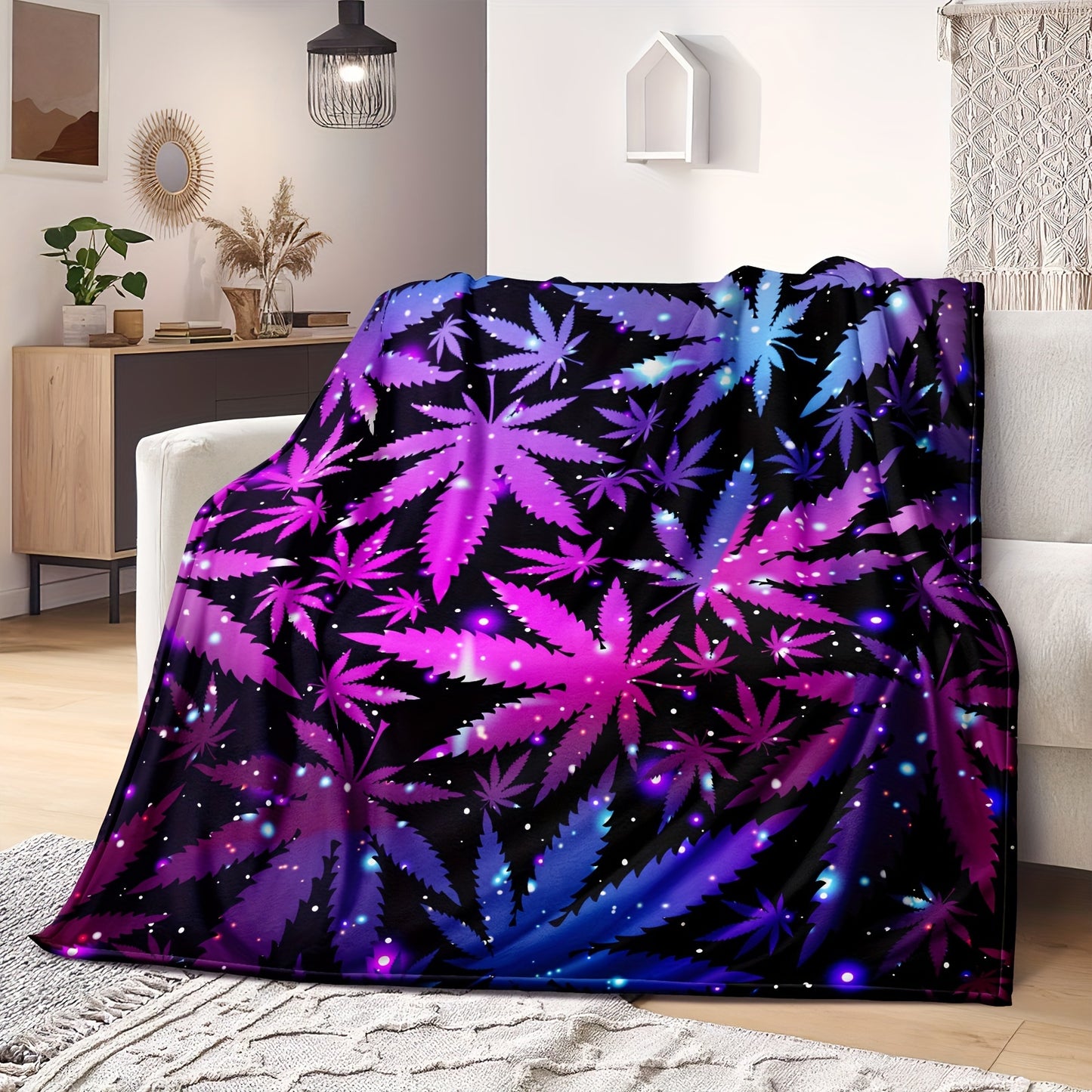 1pc Vibrant Leaf Print Blanket - Soft, Cozy, Travel-Friendly, and Versatile - Perfect for Couch, Bed, Sofa, Birthday Gift, and Outdoor Adventures