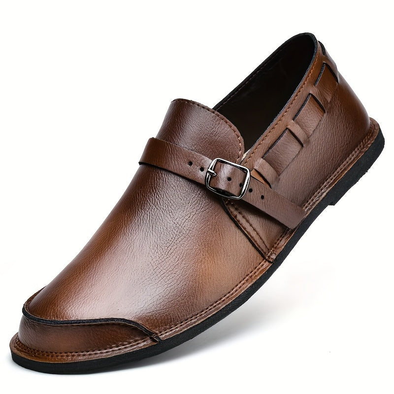 Mens Classic Monk Shoes - Rich Solid Hue with Stylish Buckle Straps - Ultra-Comfortable, Anti-Slip Rubber Sole, Durable Formal Dress Shoes for Men