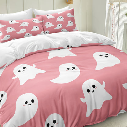 Halloween & Ghost Themed Duvet Cover Set, 3 Piece - 100% Polyester Lightweight Sanded Fabric, All-Season Digital Printed Bedding with Zipper Closure - Includes 1 Duvet Cover and 2 Pillowcases, Machine Washable, No Duvet Insert