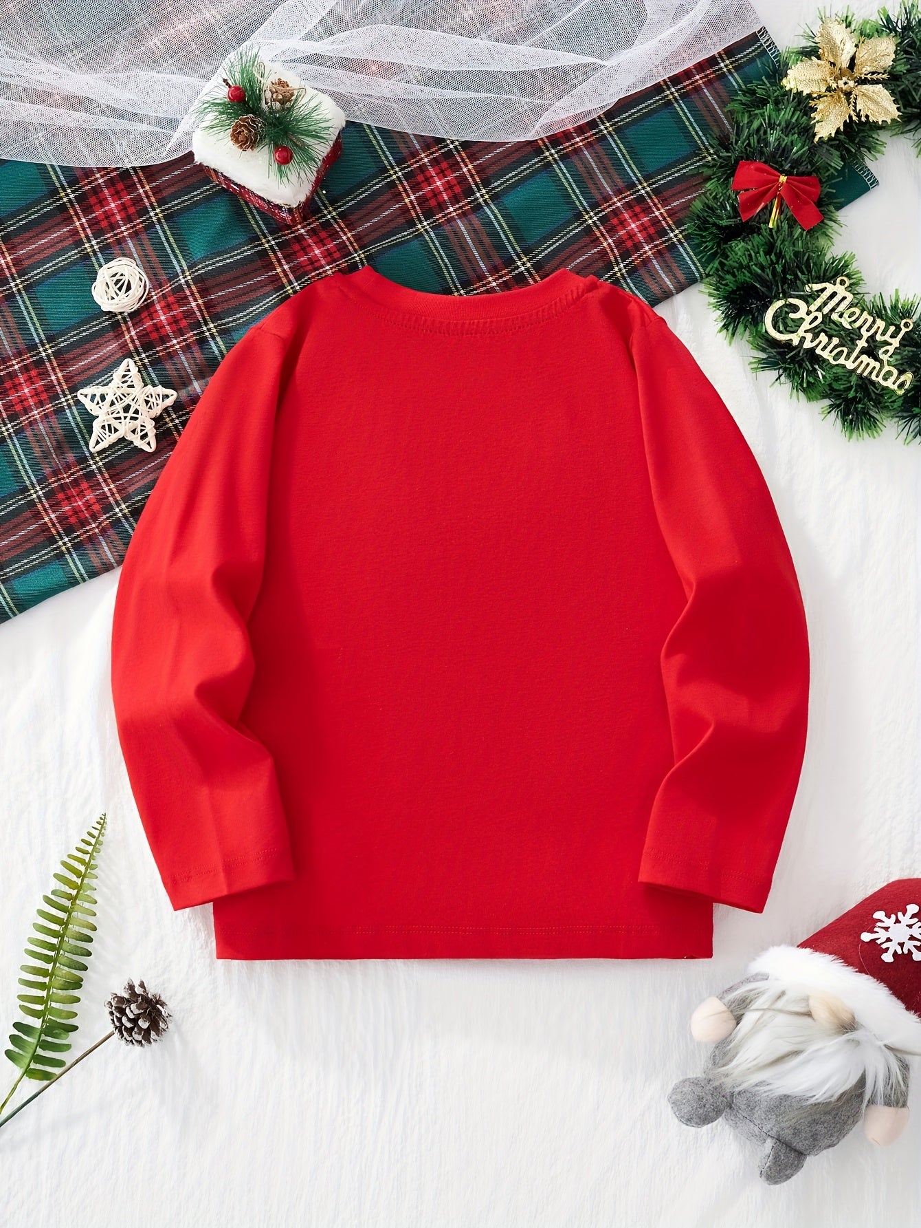 Boy's Cartoon Print Long Sleeve Crew Neck T-shirt - Fun Christmas Tree Design, Kids Casual Holiday Autumn Winter Clothes, Comfortable and Cozy for Boys