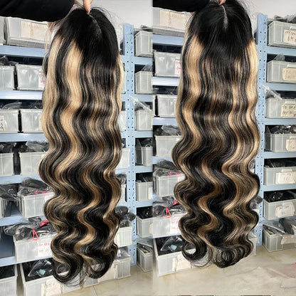 34 Inch Peruvian Hair Honey Blonde Wig 1B 27 Highlight Body Wave Lace Front Wigs Synthetic 13x4 Lace Frontal Wigs Preplucked For Women