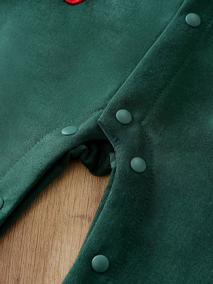 Faux Formal Suit Design Xmas Deer & Gift Pattern Jumpsuit With A Bow Tie For Baby Boys, Suitable For Autumn And Winter Outdoors