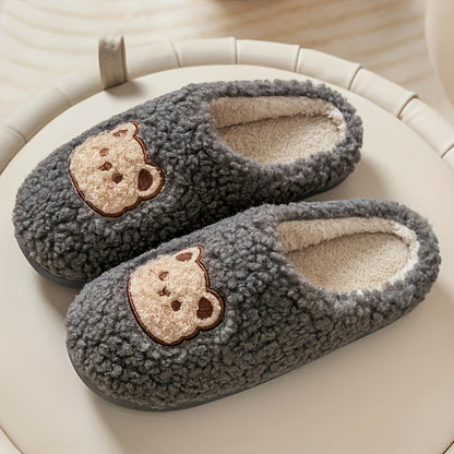 Mens Adorable Cartoon Bear Slippers - Ultra-Cozy, Featherweight & Anti-Slip - Luxurious Fleece Lined Slip-on Shoes for Indoor Leisure - Perfect for Autumn & Winter