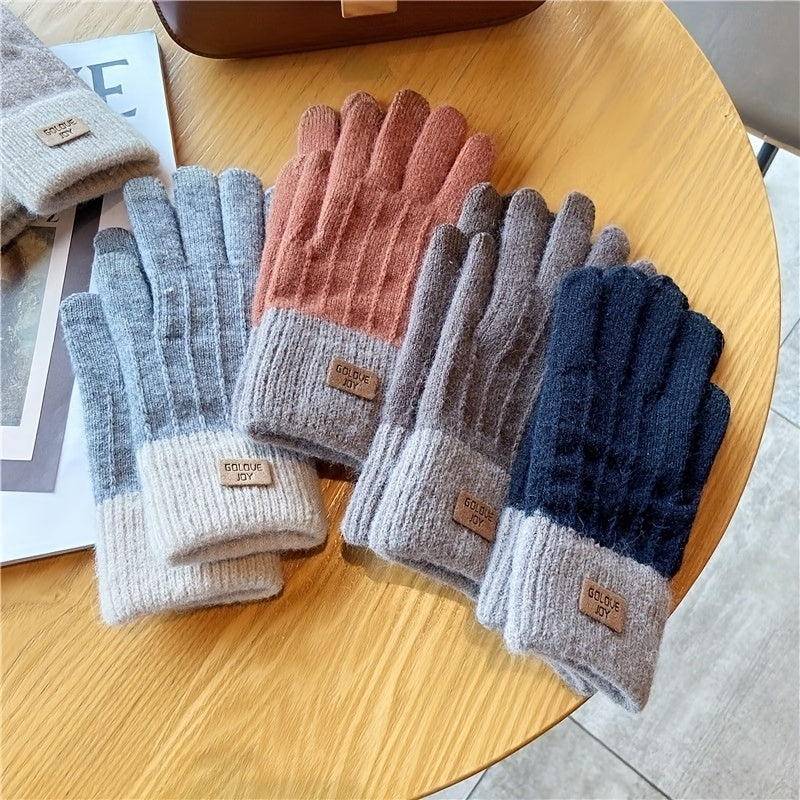 WarmthPlus Color Block Knitted Gloves - Soft, Thick, and Elastic Winter Gloves for Cold Weather - Premium Cotton, Coldproof, and Comfortable Fit for Women