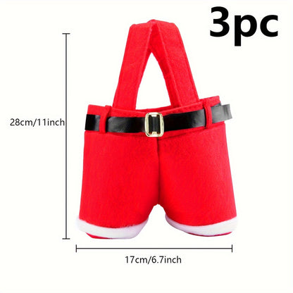 3/6/9/12pcs, Santa Claus Shorts Gift Bag Cute Christmas Gift Bag Polyester Material New Year Christmas Gift Candy Bag Set