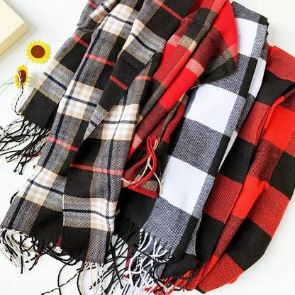 Men's Plaid Pattern Fringe Scarf