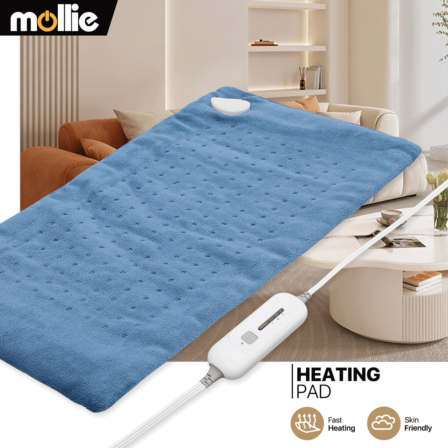 MoNiBloom Electric Heating Pad 12" x 24" Heating Pad 3 Heat Settings & 90 Min Machine-Washable Auto-Off Heated Pad Soft Warm Electric Heated Pad