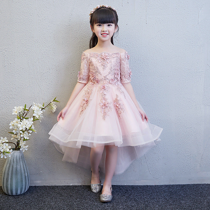 flowersverse Children's Pettiskirt Girls' Princess Dress Piano Performance Dress Little Host Pettiskirt Flower Girl Birthday Evening Dress