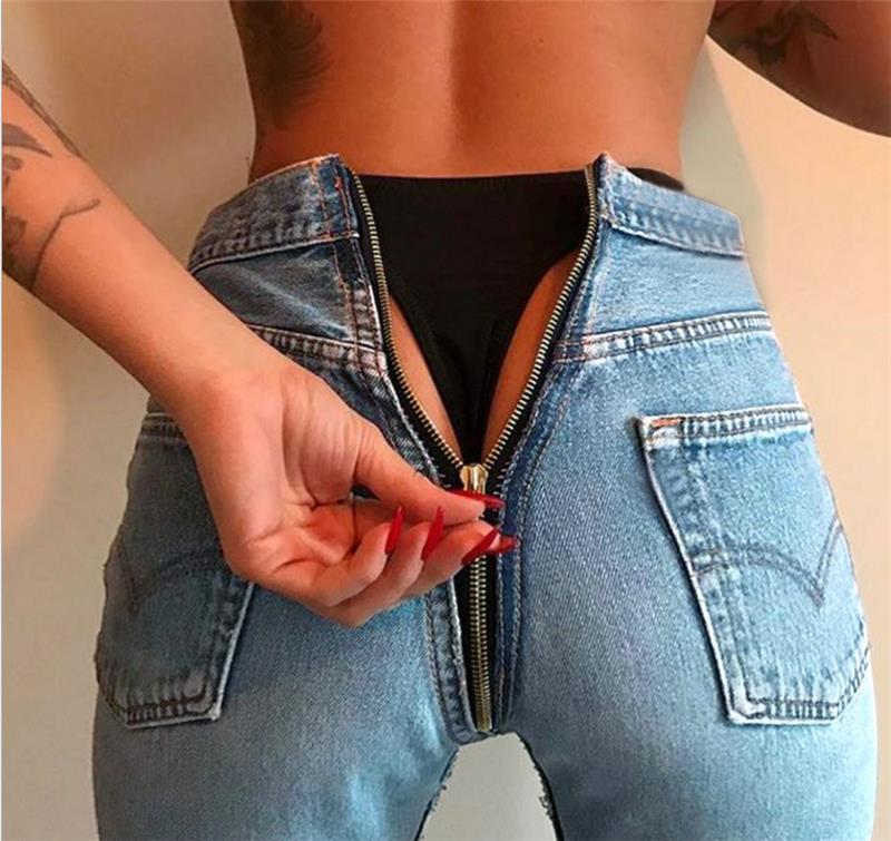 flowersverse Sexy Back Zipper Skinny Jeans for Women  Cross-Border Women's Clothing Hot Sale Foreign Trade Women's Clothing