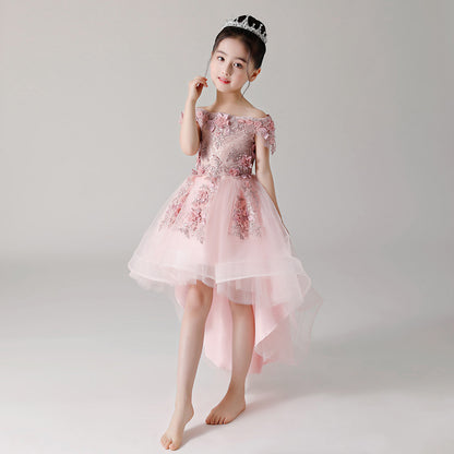 flowersverse Children's Pettiskirt Girls' Princess Dress Piano Performance Dress Little Host Pettiskirt Flower Girl Birthday Evening Dress