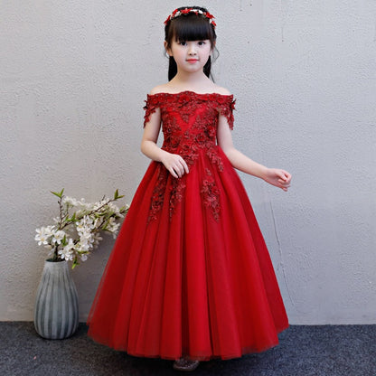 flowersverse Children's Pettiskirt Girls' Princess Dress Piano Performance Dress Little Host Pettiskirt Flower Girl Birthday Evening Dress