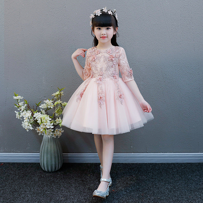 flowersverse Children's Pettiskirt Girls' Princess Dress Piano Performance Dress Little Host Pettiskirt Flower Girl Birthday Evening Dress