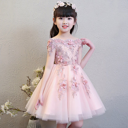 flowersverse Children's Pettiskirt Girls' Princess Dress Piano Performance Dress Little Host Pettiskirt Flower Girl Birthday Evening Dress