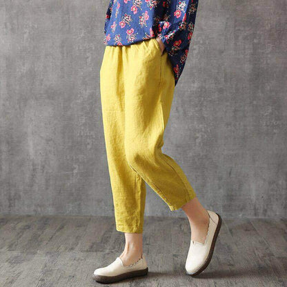 flowersverse Women's Cotton plus Size Pants Spring and Summer Cropped Pants Loose Harem Casual Pants Imitation Cotton and Linen Peg-Topped Pants One Piece Dropshipping