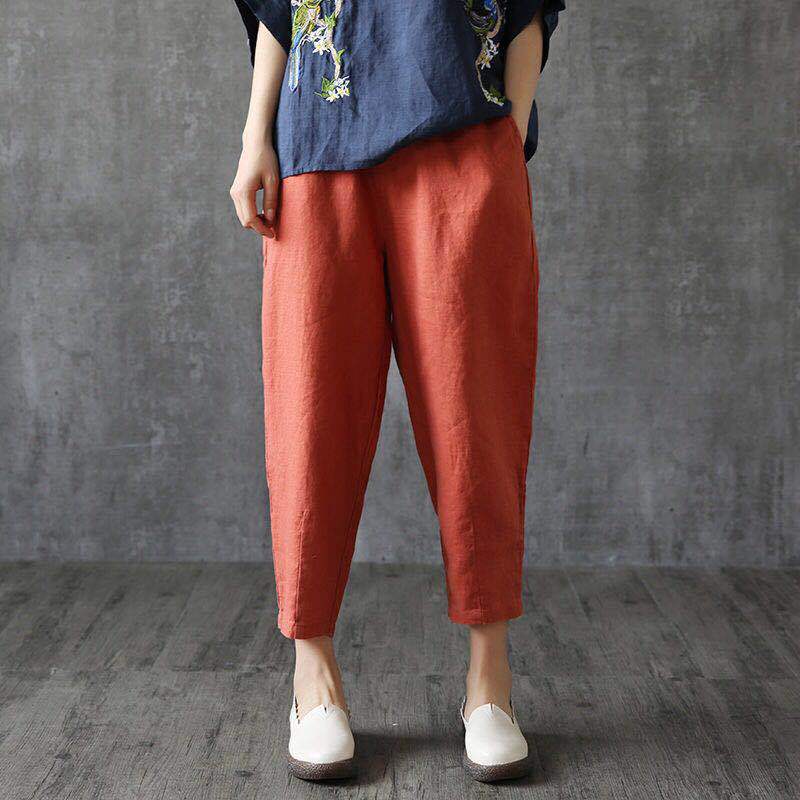 flowersverse Women's Cotton plus Size Pants Spring and Summer Cropped Pants Loose Harem Casual Pants Imitation Cotton and Linen Peg-Topped Pants One Piece Dropshipping