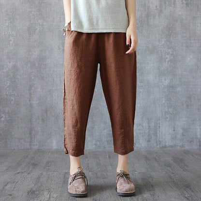 flowersverse Women's Cotton plus Size Pants Spring and Summer Cropped Pants Loose Harem Casual Pants Imitation Cotton and Linen Peg-Topped Pants One Piece Dropshipping