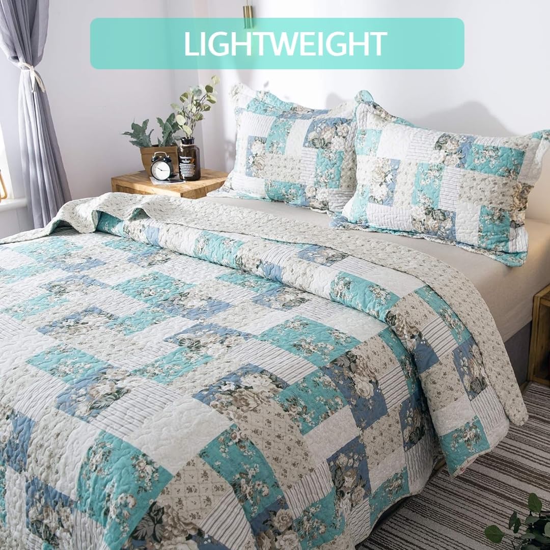 Trendy Quilt Set, Light Floral Pattern All Season Lightweight Bedspread Coverlet Sets - Hypoallergenic and Breathable for Home Bedding, Guest Room, Bed Room, RV, Camper, Cabin and College Dorm