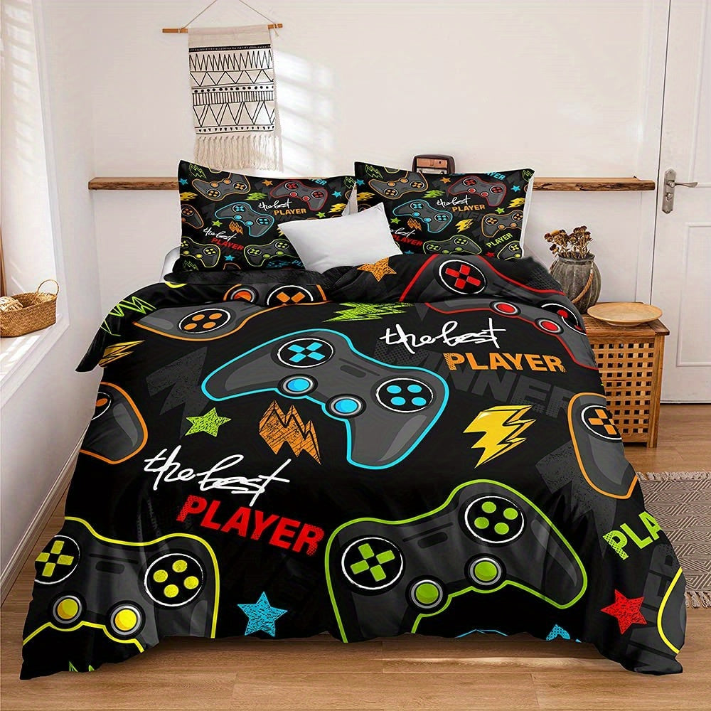 2/3pcs Ultimate Gamer Duvet Cover Set - Vibrant Video Game Bedding with Soft Brushed Microfiber Fabric for Home and Living Room - Includes 1 Duvet Cover and 2 Pillowcases, Perfect for Gamers and Gaming Enthusiasts of All Ages