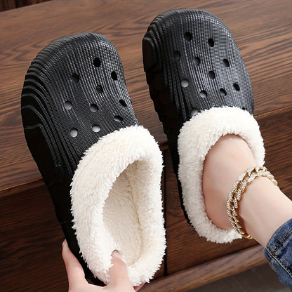 Ultimate Winter Plush Slippers - Luxurious Lined, Solid Color, Hollow Out Design, Closed Toe Slip-Ons for Ultra-Comfy, Insulated Warmth at Home