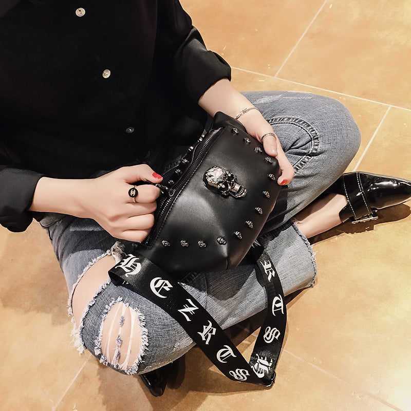 FLOWERSVERSE New Trendy Chest Bag Men's Messenger Bag Korean Style Pu Shoulder Crossbody Bag Skull Personality Waist Bag Cross-Border