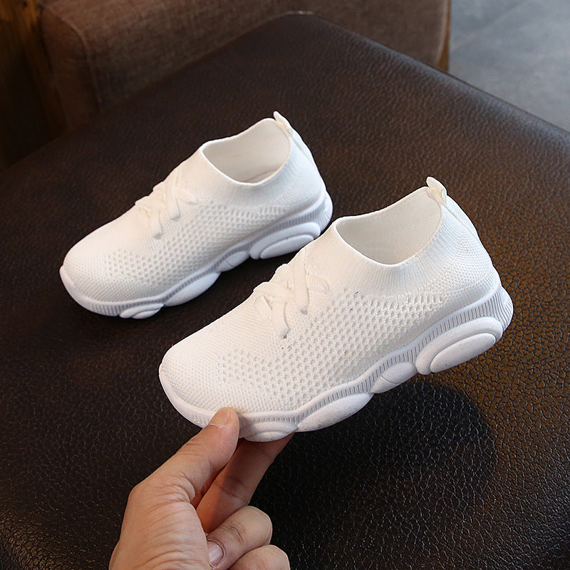 flowersverse Spring and Autumn Children's Shoes Stretch Sock Shoes Boys 'And Girls' Sneakers Medium and Large Children Dad Shoes Knitted White Thin Shoes